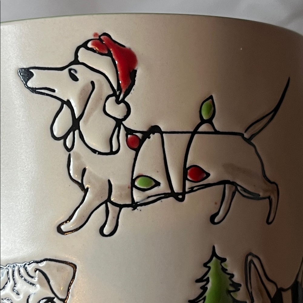 Festive Dog Mug with Green Handle Handmade NWT - Picture 14 of 15